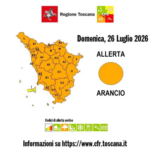 ALLERTA ARANCIONE nella giornata di DOMENICA 26 LUGLIO�per temporali