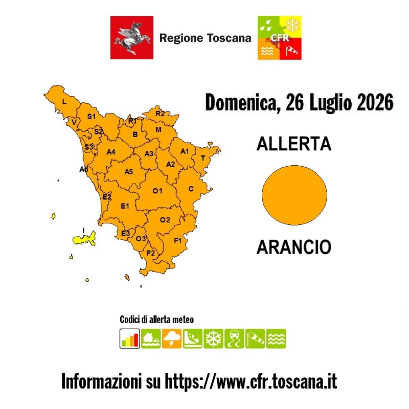 ALLERTA ARANCIONE nella giornata di DOMENICA 26 LUGLIO�per temporali